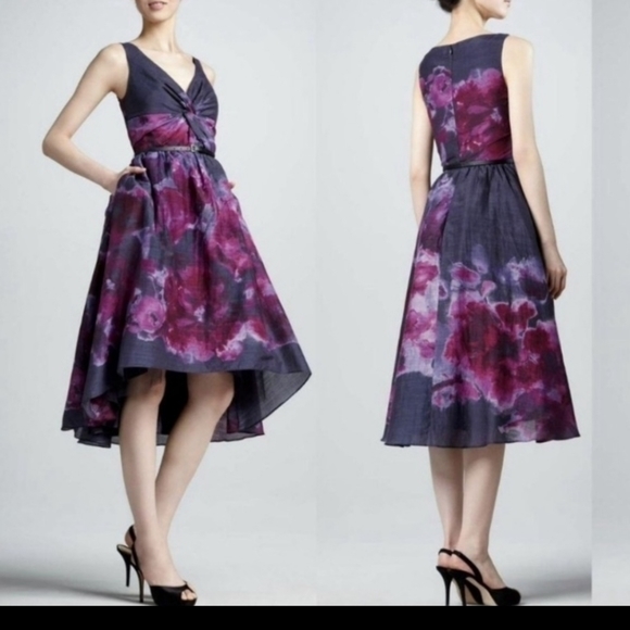 Neiman Marcus Lela Rose Purple Watercolor Dress - Picture 2 of 10